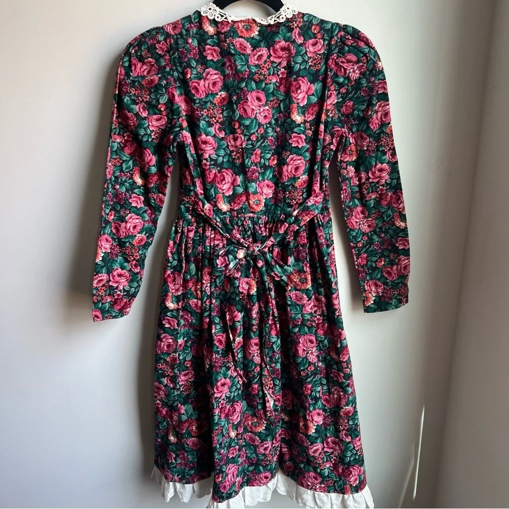 My Michelle Girls' Green Floral Lace-Collar Dress - Pink Roses - 10